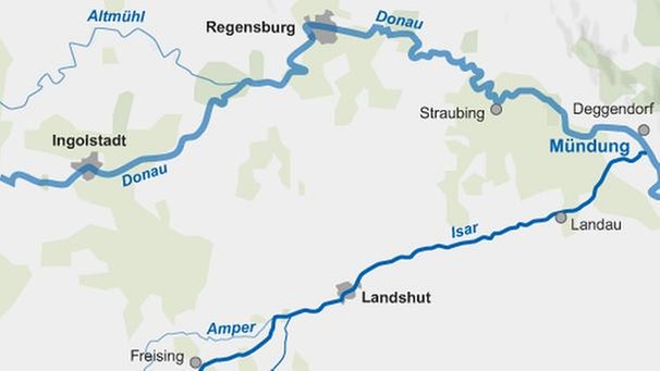 Karte: Verlauf der Isar vom Ursprung bis zur Mündung in die Donau | Bild: BR