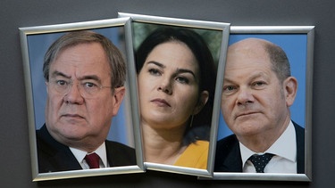 Armin Laschet, Annalena Baerbock, Olaf Scholz (von links nach rechts). | Bild: picture alliance / Ulrich Baumgarten | Ulrich Baumgarten