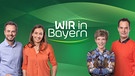 Das Key Visual Sendereihenbild mit Typo zu "Wir in Bayern" mit dem Moderatoren-Team (von links): Michael Sporer, Andrea Lauterbach, Sandra Bouscarrut und Dominik Pöll. | Bild: BR/Markus Konvalin/Montage: Susanne Baur