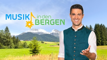 Key Visual/Cover Sendereihenbild mit Typo zu "Musik in den Bergen". Lieder, Land und Leute stehen im Mittelpunkt von "Musik in den Bergen". Ihre musikalisch-unterhaltsamen Wanderungen führen Moderator Dominik Glöbl zu den schönsten, interessantesten und unentdeckten Plätzen des Alpenraums. | Bild: BR/Constantin Entertainment GmbH/Markus Konvalin/Mario Becher/Montage: BR