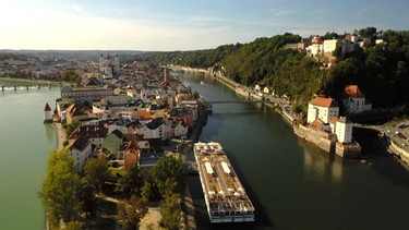 Das Drei-Flüsse-Eck in Passau aus einer besonderen Perspektive. | Bild: BR/Andre Knaucher