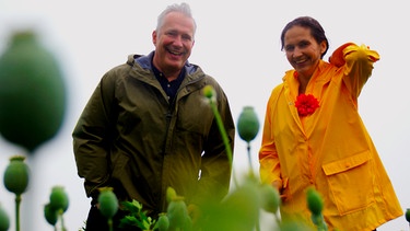 Alexander Herrmann mit Bernadette Lex auf dem Mohnfeld. | Bild: BR / Frank Johne