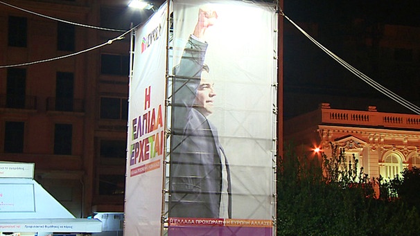 Alexis Tsipras auf einem Wahlkampfplakat | Bild: BR