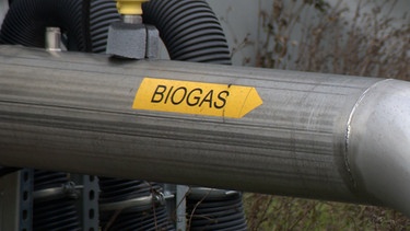 Eine Rohr-Leitung mit der Aufschrift "Biogas". | Bild: BR