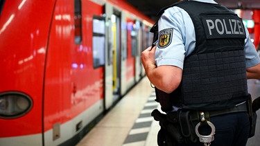 Ein Bundespolizist steht am Hauptbahnhof an einer S-Bahn. | Bild: picture alliance/dpa | Sven Hoppe