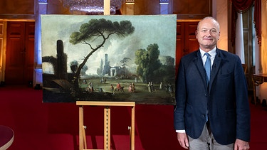 Das Bild einer italienischen Landschaft aus der Sammlung von Schloss Fasanerie gibt Rätsel auf. Es ist weder signiert noch datiert. Wie bewerten die Experten das Gemälde? | Bild: BR/Ralf Wilschewski