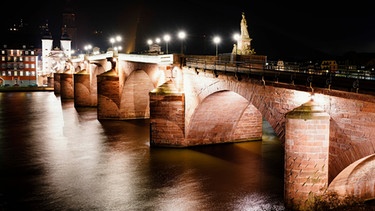 ARCHIV - 28.10.2021, Baden-Württemberg, Heidelberg: Die beleuchtete Alte Brücke bei Nacht. Der Trend zu nächtlichen Dauerbeleuchtung ist für viele Tiere eine Qual. (Zu dpa: "Schattenseite des Lichts: Lichtverschmutzung wird für Tiere zur Qual") Foto: Uwe Anspach/dpa +++ dpa-Bildfunk +++ | Bild: dpa-Bildfunk/Uwe Anspach