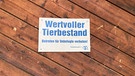 Schild "Wertvoller Tierbestand" an Stalltor | Bild: BR/Christine Schneider