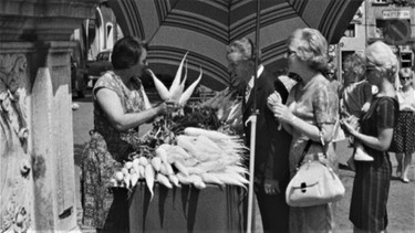 Damals bei der Ernte: Jahrzehntelang verkaufte eine Marktfrau am Regensburger Domplatz den berühmten Weichser Radi. | Bild: BR/© Archiv