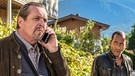 Max (nicht im Bild) erstattet Beissl (Andreas Giebel, links) am Telefon Bericht über seinen Spezialauftrag. Jerry Paulsen (Peter Marton) hört mit. | Bild: ARD/BR/Lucky Bird Pictures/Raymond Roemke