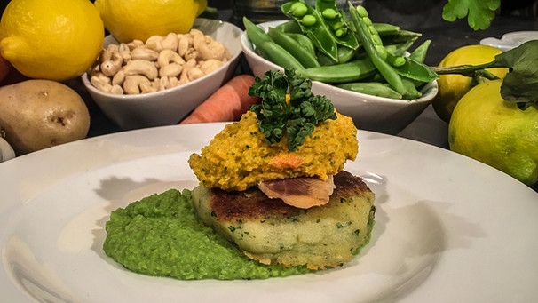 Forellenkrusties mit Erbsencreme und Möhrenpesto | Bild: Wir in Bayern