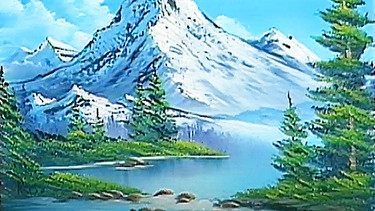 Bob Ross vor einem seiner Landschaftsbilder. | Bild: BR/Bob Ross Company