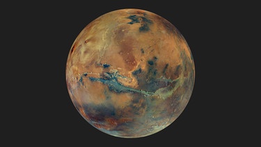 Der Mars - aufgenommen von der ESA-Sonde "Mars Express", die den Planeten seit 2003 umkreist. ACHTUNG: CC BY-SA 3.0 IGO (Namensnennung – Weitergabe unter gleichen Bedingungen 3.0 IGO)! | Bild: ESA/DLR/FU Berlin/G. Michael