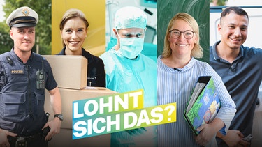 Key Visual Sendereihenbild mit Typo von "Lohnt sich das?". In der Reihe "Lohnt sich das?" sprechen Menschen offen über ihr Einkommen, wie sie damit leben und für was sie es ausgeben. | Bild: BR/Protas/Montage: Simon Heimbuchner