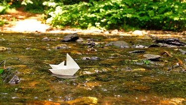 Papier-Boot im Wasser, eine Metapher für den Fluss des Lebens. | Bild: BR/SWR/Stefan LIskowsky