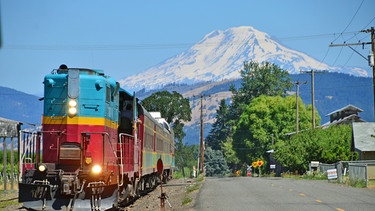 Kurzer Zwischenhalt an einem Weingut – Oregon ist nach Kalifornien eine der wichtigsten Weinbauregionen der USA – im Hintergrund ist diesmal der Mount Adams zu sehen. Ebenfalls ein Vulkan, er liegt schon im Bundesstaat Washington. | Bild: SWR