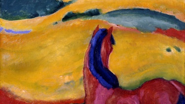 Der Film beleuchtet anhand vieler Bildbeispiele und lebendiger Realaufnahmen die Beziehung zweier herausragender Vertreter der deutschen Avantgarde vor dem Ersten Weltkrieg: August Macke und Franz Marc. Im Bild: Pferde in Landschaft von Franz Marc. | Bild: BR/tasca films munich