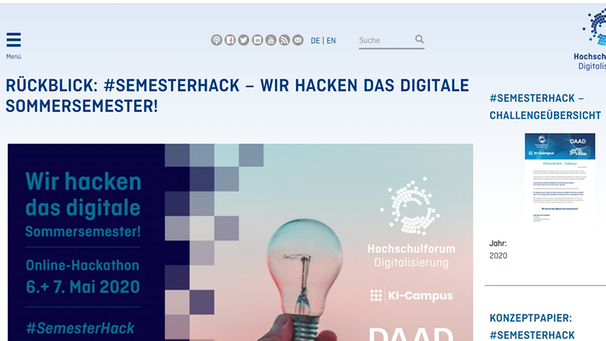 Screenshot #semesterhack | Bild: #semesterhack, DAAD, BMBF