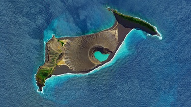 Vulkaninsel (Hunga Tonga, Südpazifik) aus dem All. Satelliten werden Zeuge bei der Geburt der Vulkaninsel Hunga Tonga im Südpazifik. | Bild: BBC/BR/NDR