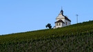 Die Kapelle St.Valentin über dem Weinort Frickenhausen am Main. Noch war blauer Himmel über den Weinbergen. Das hat sich allerdings in den nächsten 10 Minuten durch einen heftigen Schauer geändert. | Bild: Klaus Hofmann, Mainstockheim, 29.09.2024