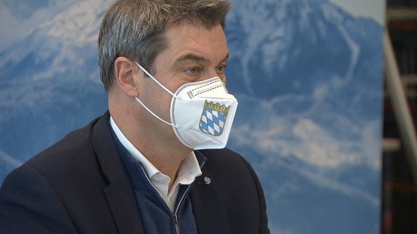 Ministerpräsident Söder mit Corona-Maske | Bild: Bayerischer Rundfunk 2020