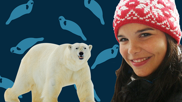 Anna (Annika Preil) mit einer roten Wollmütze auf dem Kopf und ein Eisbär in Großaufnahme | Bild: BR/Text und Bild Medienproduktion GmbH & Co. KG / BBC/Shutterstock/Ondrej Prosicky | Montage: BR