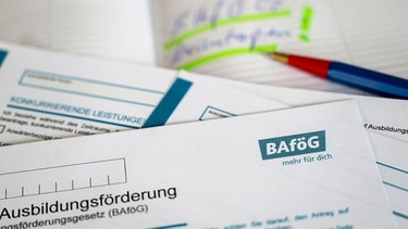 Symbolbild: Unterlagen zur Bafög Beantragung liegen auf einem Tisch | Bild: dpa-Bildfunk/Hendrik Schmidt