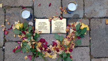 Zwei der neun Stolpersteine in Oberfranken, sie erinnern an das Ehepaar Berg. | Bild: BR/Karin Goeckel