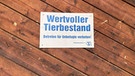 Warnschild vom Milchprüfring Bayern e. V.  mit der Aufschrift "Wertvoller Tierbestand, Betreten für Unbefugte verboten!" an einer Stalltür | Bild: BR/Christine Schneider