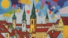 Output einer KI, die ein Bild von München im Stil von Wassily Kandinsky generieren soll. | Bild: deepai.org