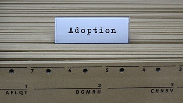 An einem Hängeregister steht der Schriftzug "Adoption" | Bild: picture alliance / ZB | Sascha Steinach