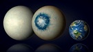 Der extrasolare Planet, Exoplanet, namens LHS 1140 b sieht wohl ein bisschen aus wie ein Augapfel.  | Bild: picture alliance / Cover Images | BENOIT GOUGEON, UNIVERSITÉ DE MONTRÉAL/Cover Images
