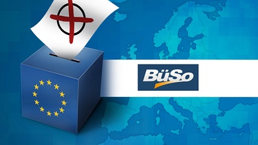Illustration: Wahlurne mit EU-Logo und Parteilogo BüSo" | Bild: colourbox.com, BR; Montage: BR