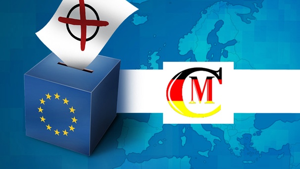 Illustration: Wahlurne mit EU-Logo und Parteilogo "Christliche Mitte" | Bild: colourbox.com, BR; Montage: BR