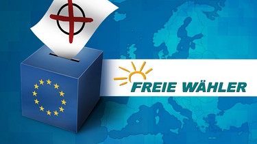 Illustration: Wahlurne mit EU-Logo und Parteilogo "Freie Wähler" | Bild: colourbox.com, BR; Montage: BR
