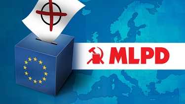 Illustration: Wahlurne mit EU-Logo und Parteilogo "MLPD" | Bild: colourbox.com, BR; Montage: BR