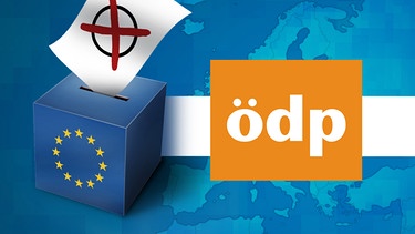 Illustration: Wahlurne mit EU-Logo und Parteilogo "ödp" | Bild: colourbox.com, BR; Montage: BR