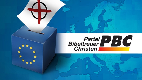 Illustration: Wahlurne mit EU-Logo und Parteilogo "Partei Bibeltreuer Christen" | Bild: colourbox.com, BR; Montage: BR