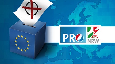 Illustration: Wahlurne mit EU-Logo und Parteilogo "pro NRW" | Bild: colourbox.com, BR; Montage: BR