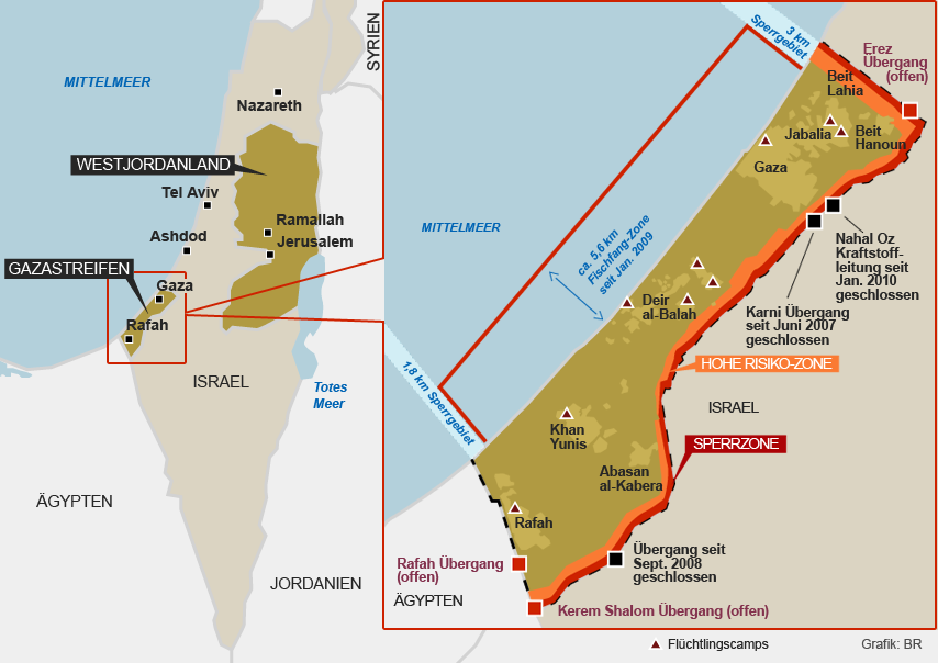 Gaza Streifen: Offizielle Übergänge und Sperrzonen in Gaza  BR24  BR.de