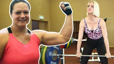 PULS Reporterin Ariane und Kugelstoßerin Christina Schwanitz zusammen beim Krafttraining | Bild: BR