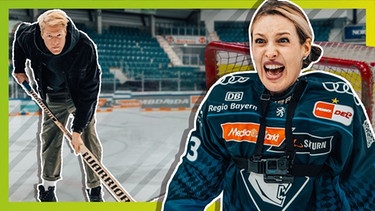 Marc Seibold und Julia Nageler auf einem Eishockey Spieldfeld | Bild: BR