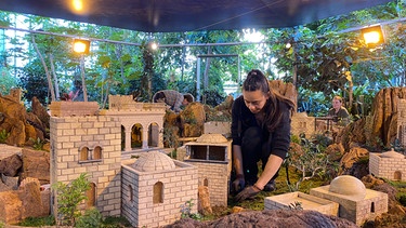 Orientalische Rundkrippe im Botanischen Garten Augsburg bauen (Hanna Riepl) | Bild: Julia Schade