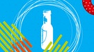 Illustration einer Flasche in einem Kreis vor einem blauen Hintergrund | Bild: IMAGO / YAY Images/Bildmontage:BR