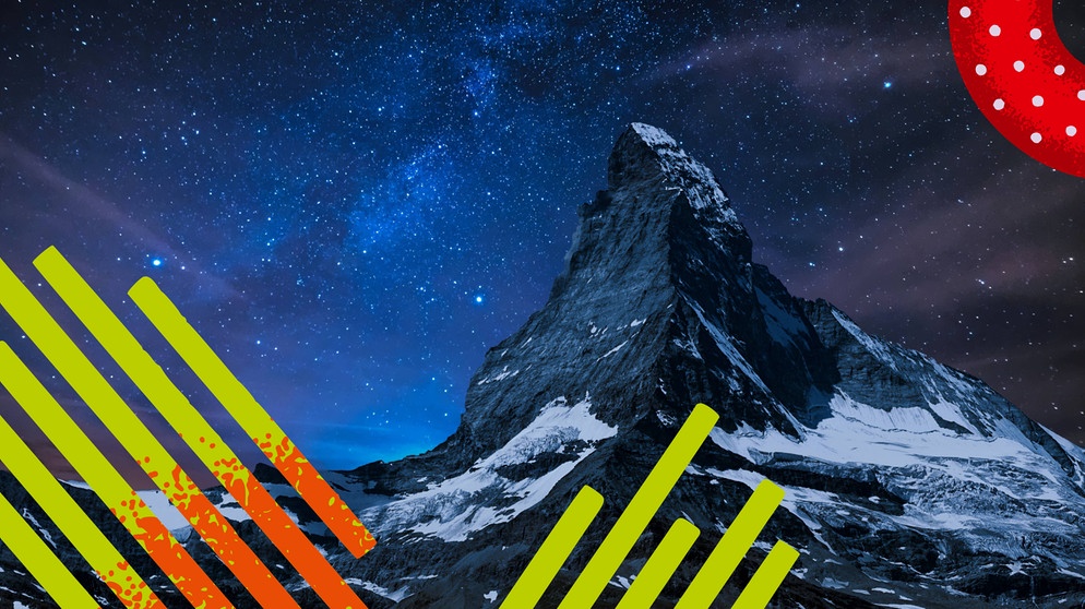 Das Matterhorn bei Nacht und sternenklarem Himmel | Bild: IMAGO / Shotshop / Bildmontage BR