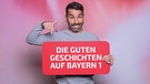 Marcus Fahn hält ein Schild in Händen auf dem steht: "Gute Geschichte gesucht" | Bild: BR/ Markus Konvalin