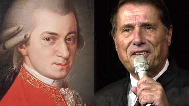 Porträt in Öl des Komponisten Wolfgang Amadeus Mozart; Archivfoto Udo Jürgens bei einem Auftritt im Herbst 2003 | Bild: dpa-Bildfunk/Andy Bernhaut; picture alliance / Geisler-Fotopress | Clemens Niehaus