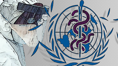 Illustration: WHO-Emblem wird durch das Ebola-Virus zerstört | Bild: BR, picture-alliance/dpa, Montage: BR