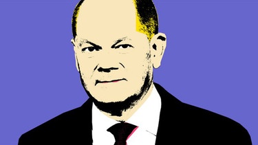 Olaf Scholz in Pop-Art Design. Der Hintergrund ist lila.  | Bild: BR