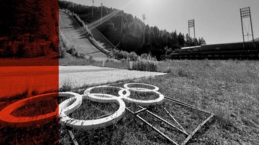 Das Beitragsbild des ARD Radiofeature "Der Alpen-Kollaps" zeigt die baulichen Vorbereitungen der Olympischen Winterspiele 2026 in den Dolomiten | Bild: ARD / Georg Bayerle